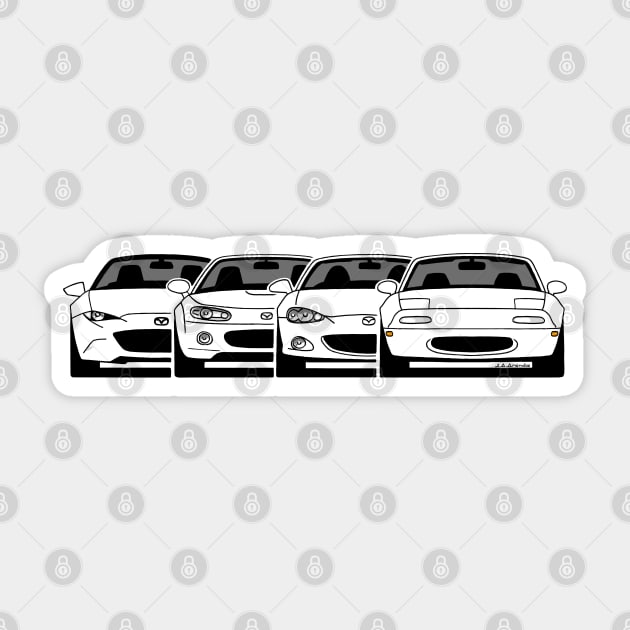 All the generations of the iconic japanese roadster Sticker by jaagdesign